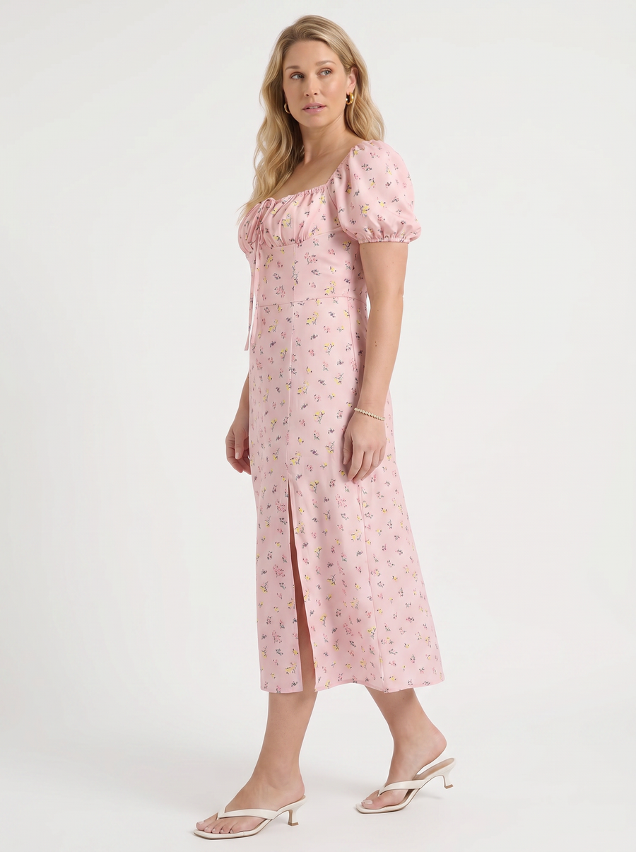 Ivy Floral Puff Sleeve Tiered Cotton Midi Dress