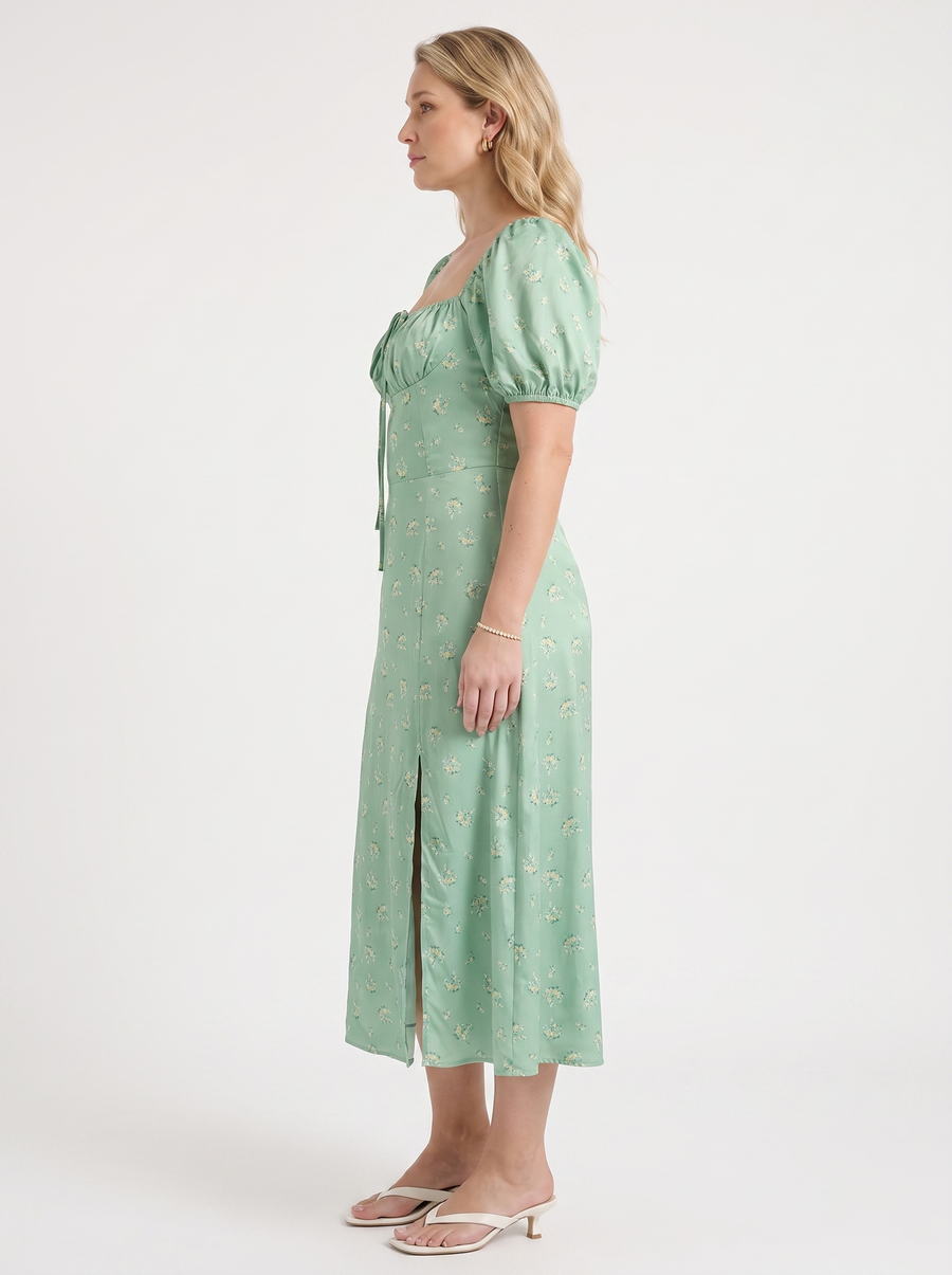 Ivy Floral Puff Sleeve Tiered Cotton Midi Dress