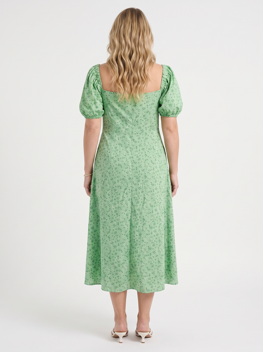 Ivy Floral Puff Sleeve Tiered Cotton Midi Dress