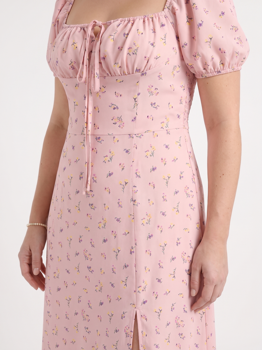 Ivy Floral Puff Sleeve Tiered Cotton Midi Dress