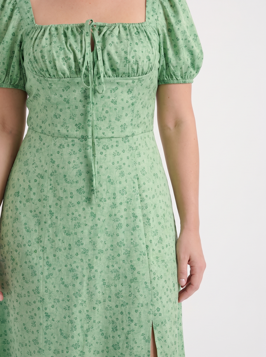 Ivy Floral Puff Sleeve Tiered Cotton Midi Dress