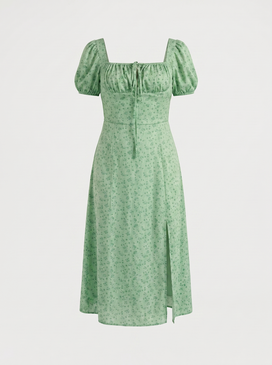 Ivy Floral Puff Sleeve Tiered Cotton Midi Dress