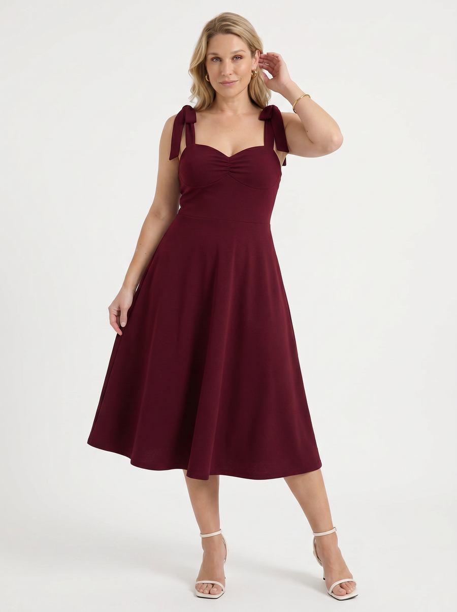 Lanie Sweetheart Neck Tie Strap Midi Dress
