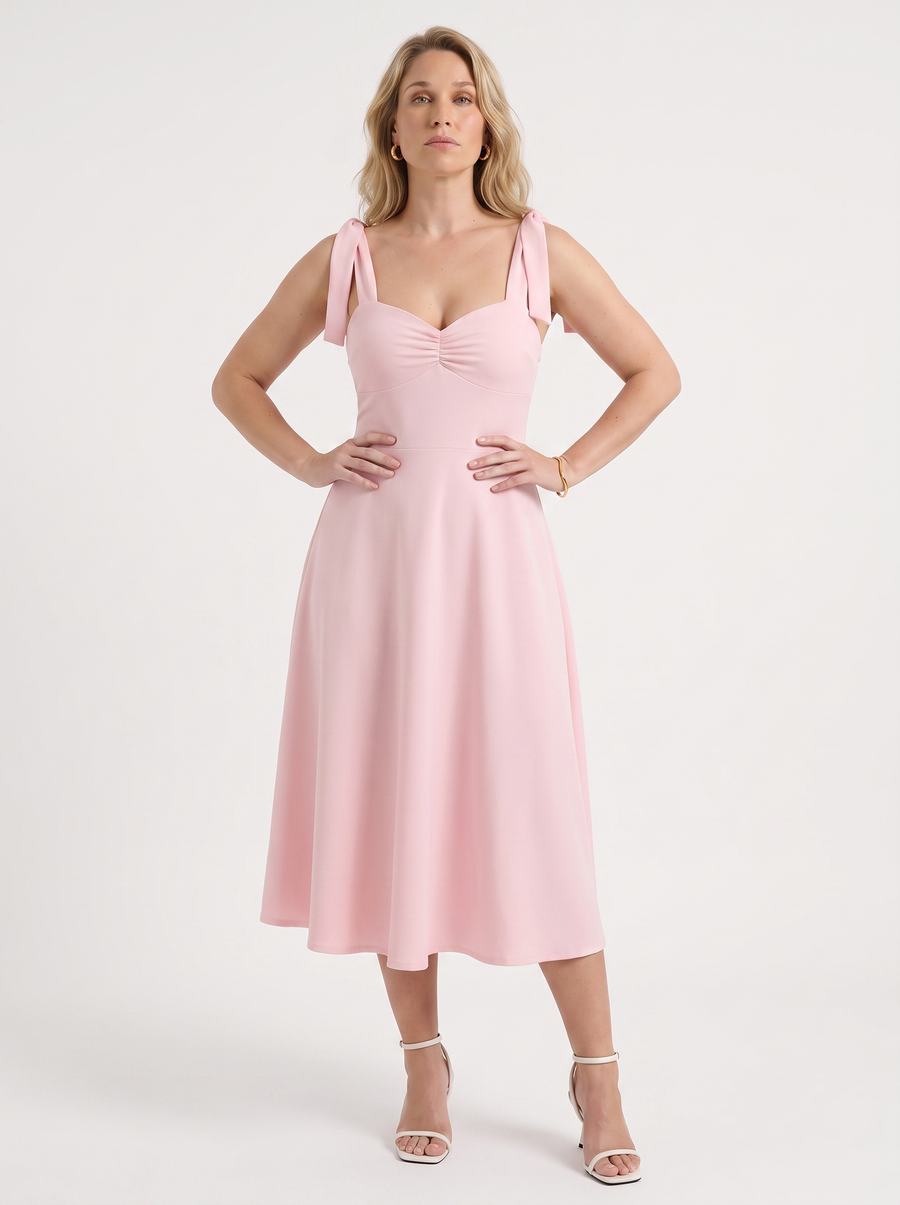 Lanie Sweetheart Neck Tie Strap Midi Dress