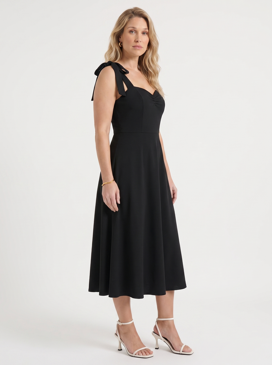 Lanie Sweetheart Neck Tie Strap Midi Dress