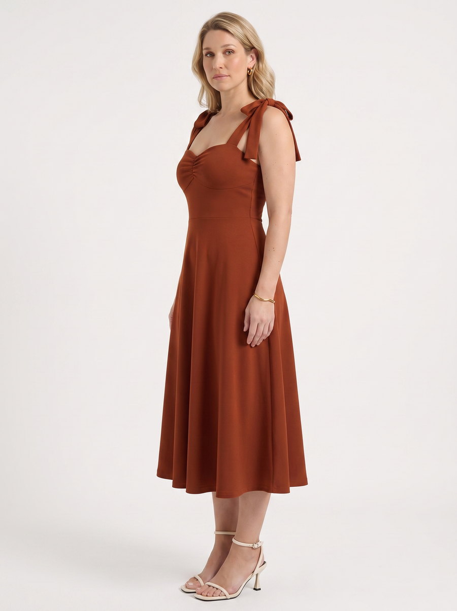 Lanie Sweetheart Neck Tie Strap Midi Dress