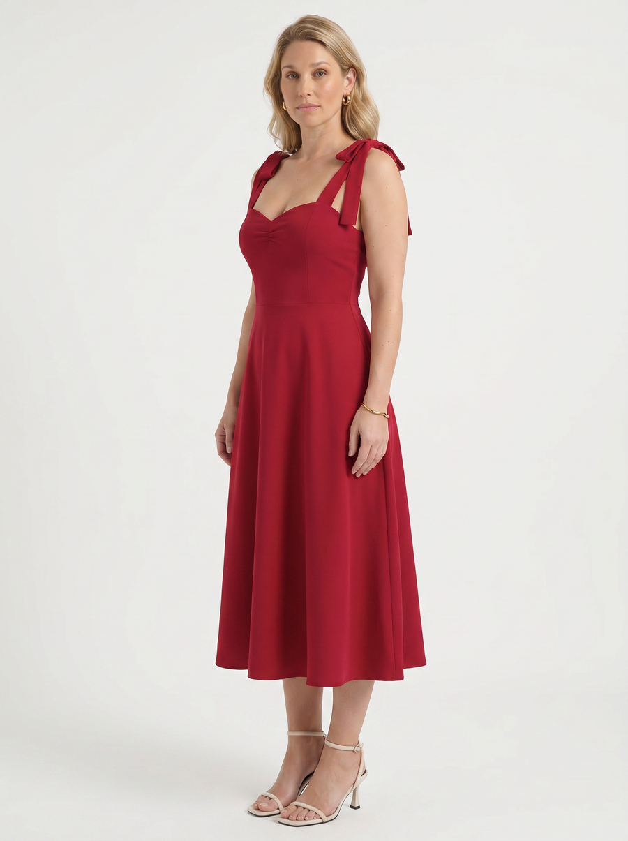 Lanie Sweetheart Neck Tie Strap Midi Dress