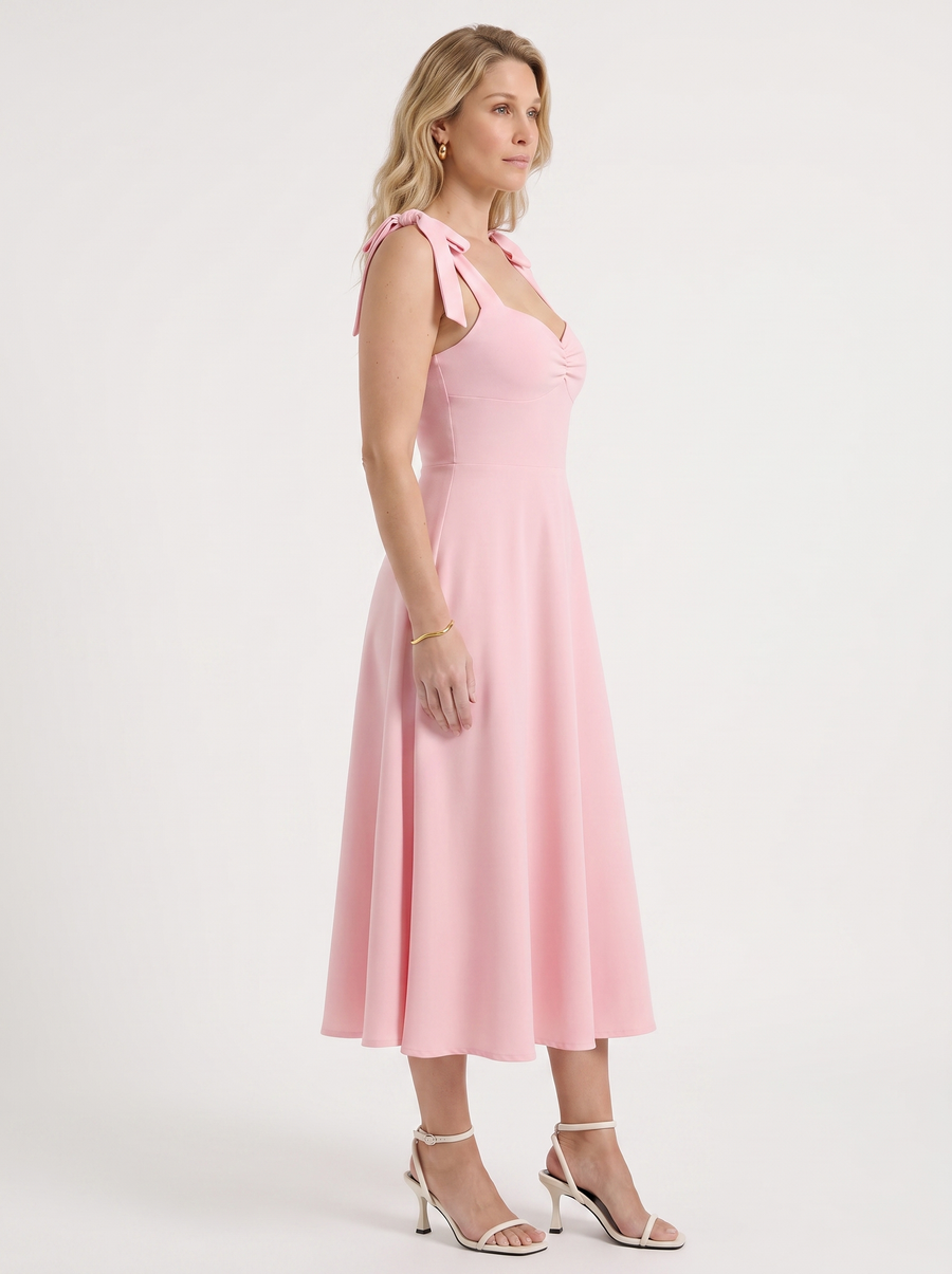 Lanie Sweetheart Neck Tie Strap Midi Dress