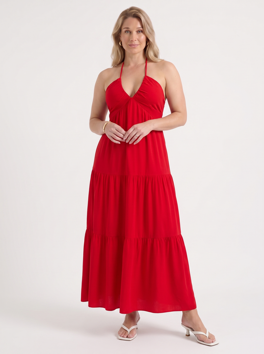 Sloane Halter Neck Tiered Ruffle Maxi Dress