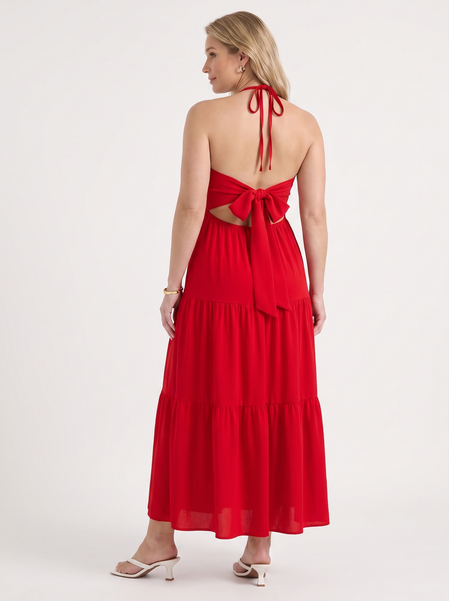 Sloane Halter Neck Tiered Ruffle Maxi Dress
