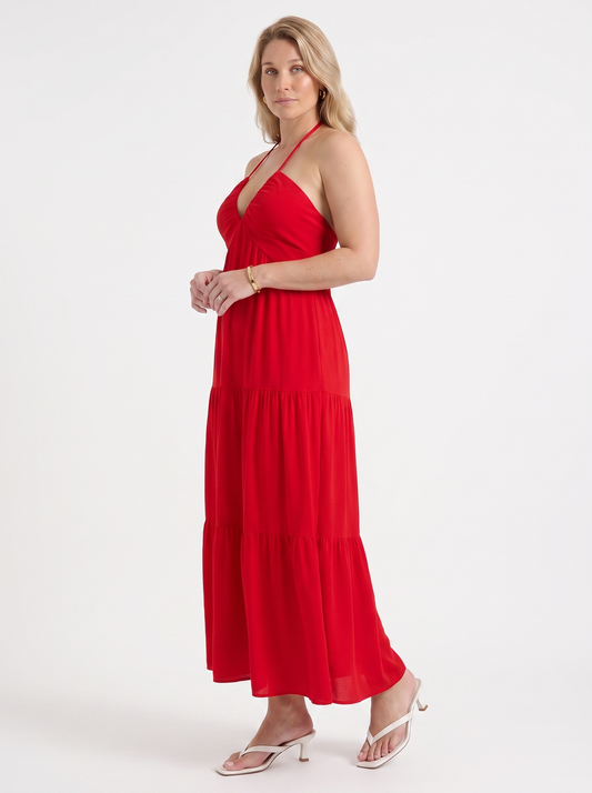 Sloane Halter Neck Tiered Ruffle Maxi Dress