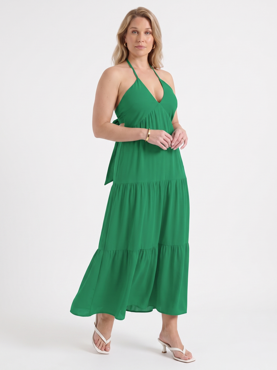 Sloane Halter Neck Tiered Ruffle Maxi Dress