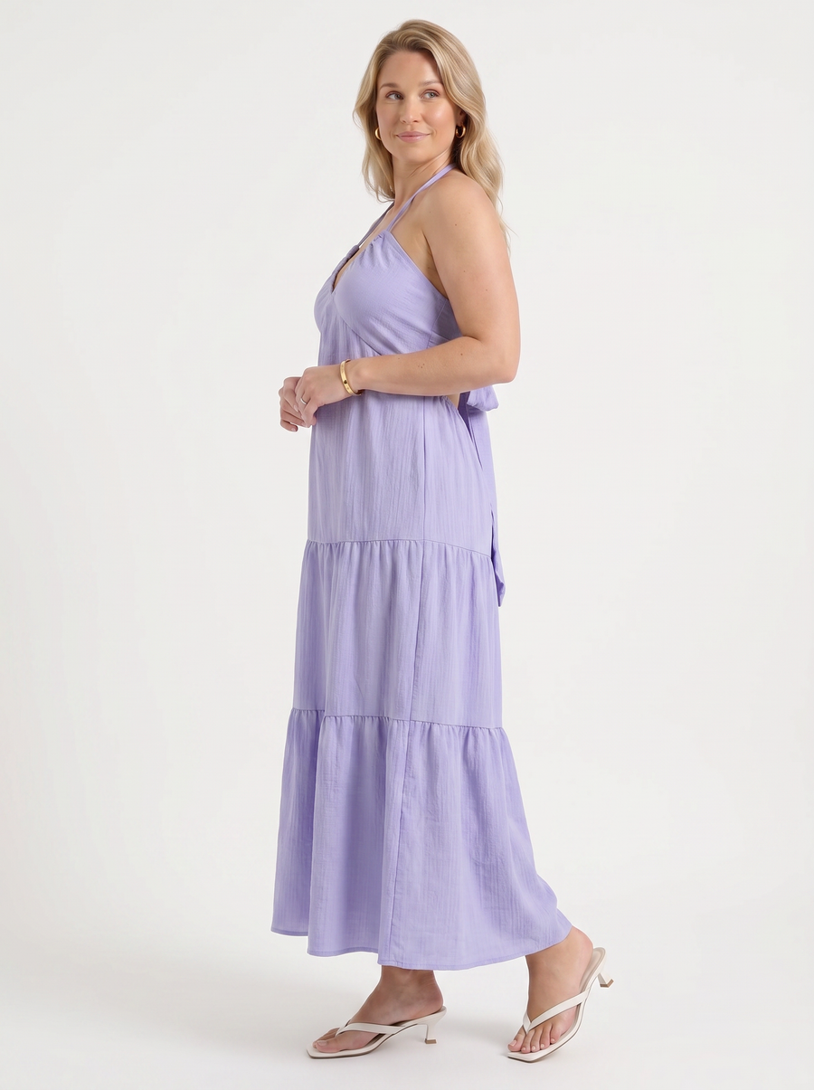 Sloane Halter Neck Tiered Ruffle Maxi Dress