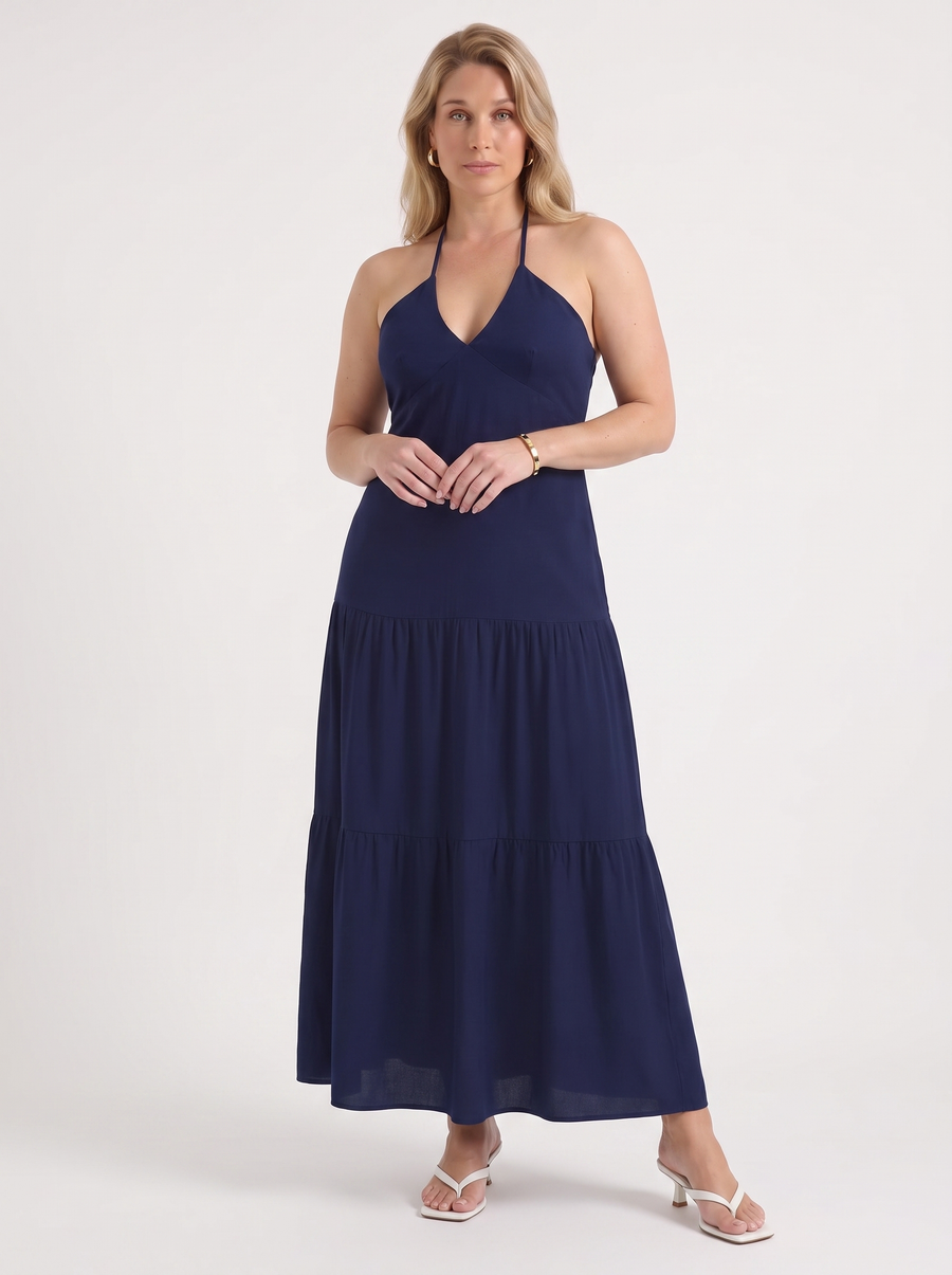 Sloane Halter Neck Tiered Ruffle Maxi Dress