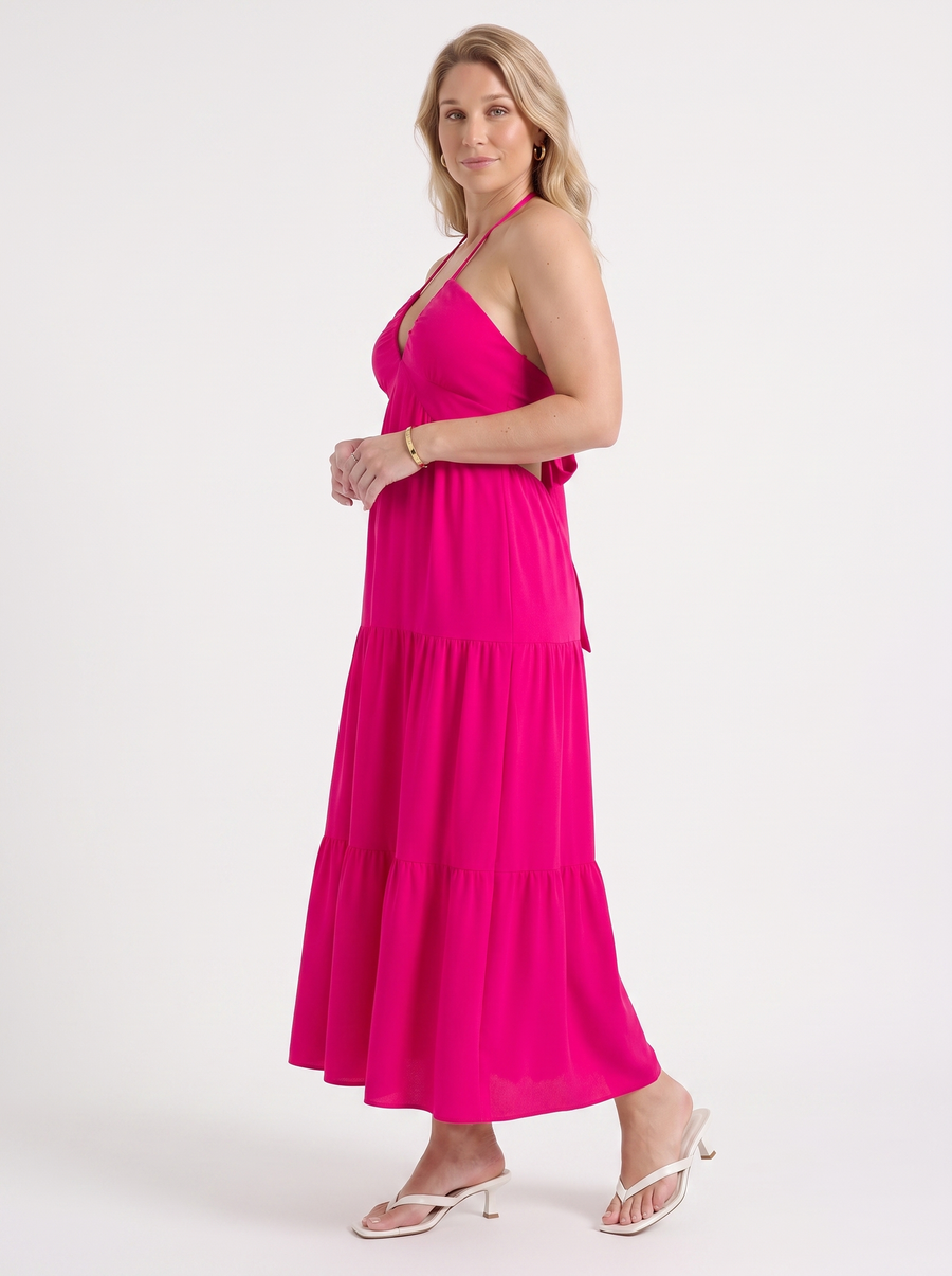Sloane Halter Neck Tiered Ruffle Maxi Dress