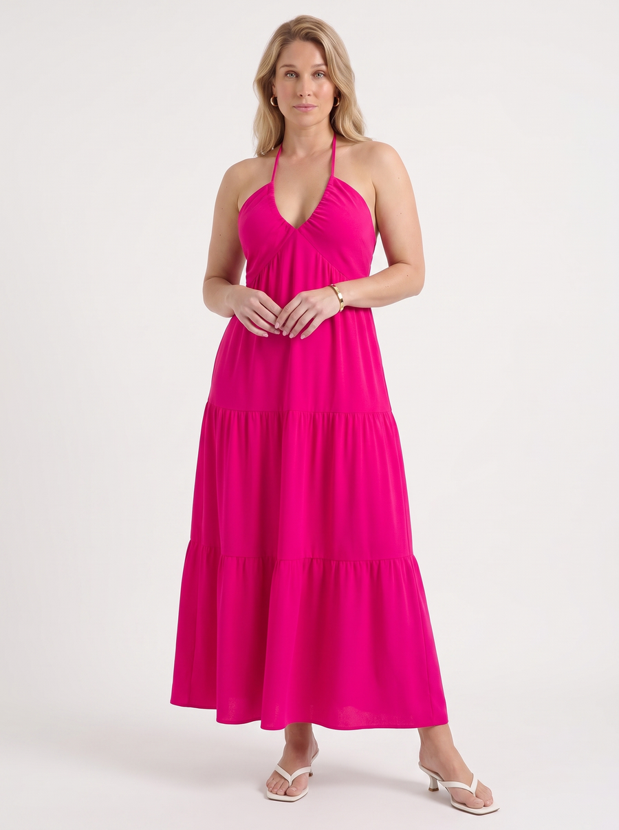 Sloane Halter Neck Tiered Ruffle Maxi Dress