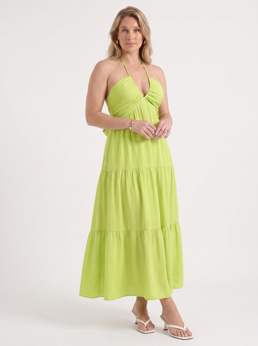 Sloane Halter Neck Tiered Ruffle Maxi Dress