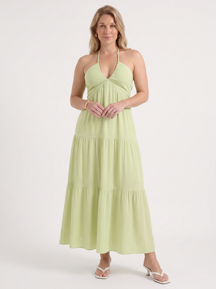 Sloane Halter Neck Tiered Ruffle Maxi Dress