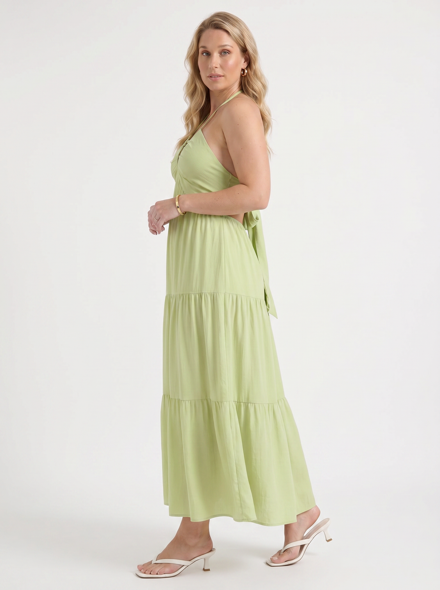 Sloane Halter Neck Tiered Ruffle Maxi Dress