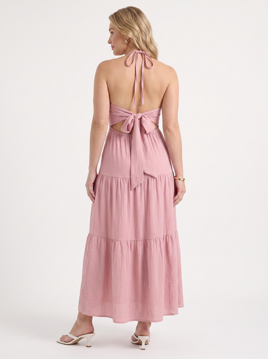 Sloane Halter Neck Tiered Ruffle Maxi Dress