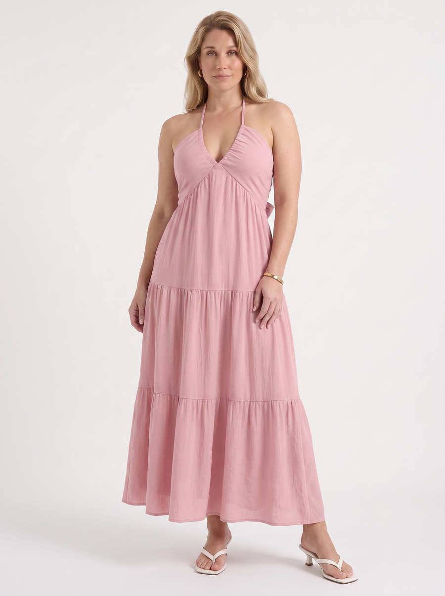Sloane Halter Neck Tiered Ruffle Maxi Dress
