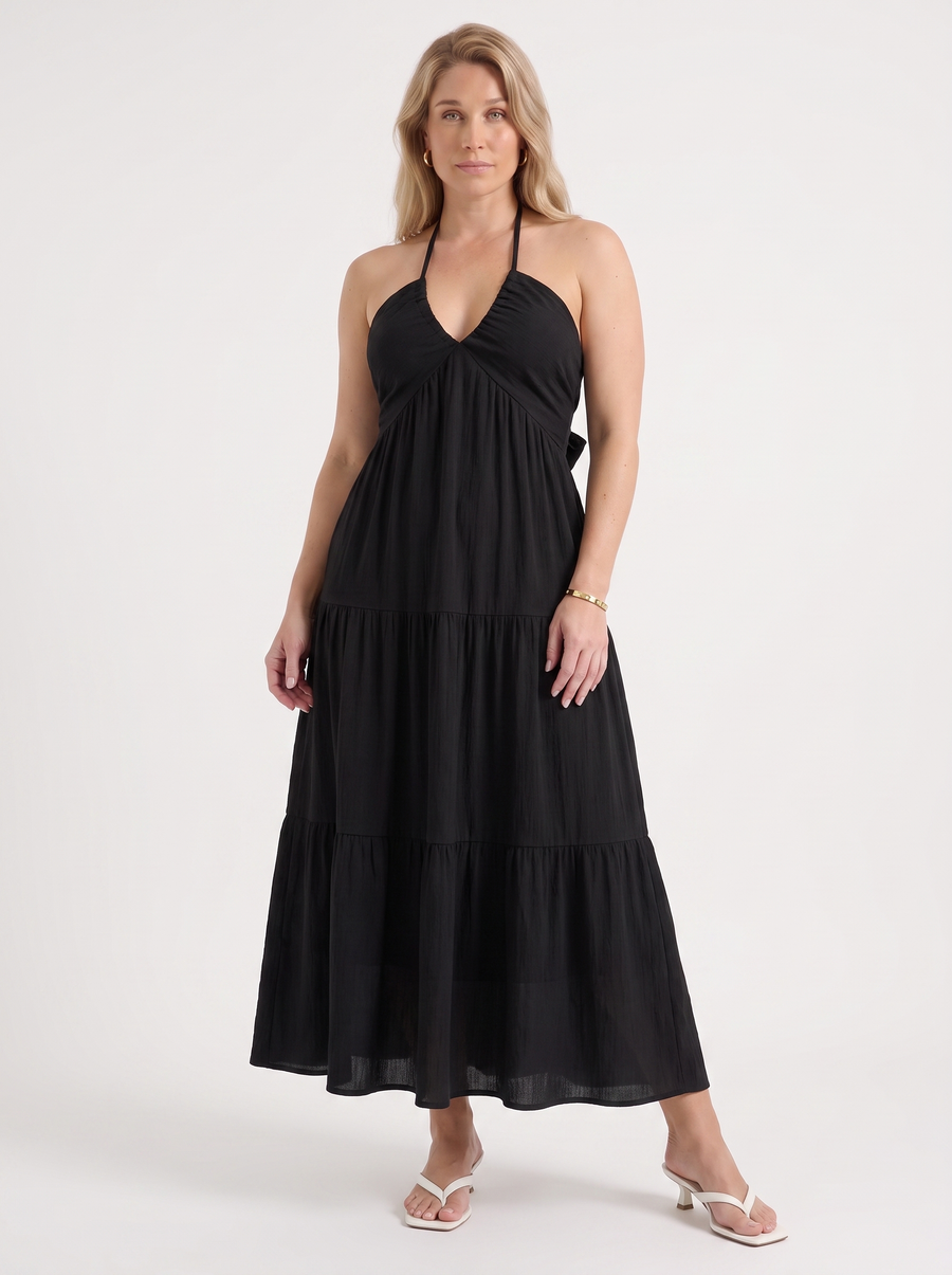 Sloane Halter Neck Tiered Ruffle Maxi Dress