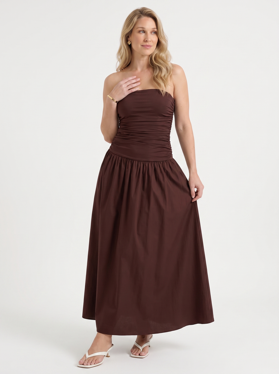 Glenna Strapless Ruched Bandeau Maxi Dress