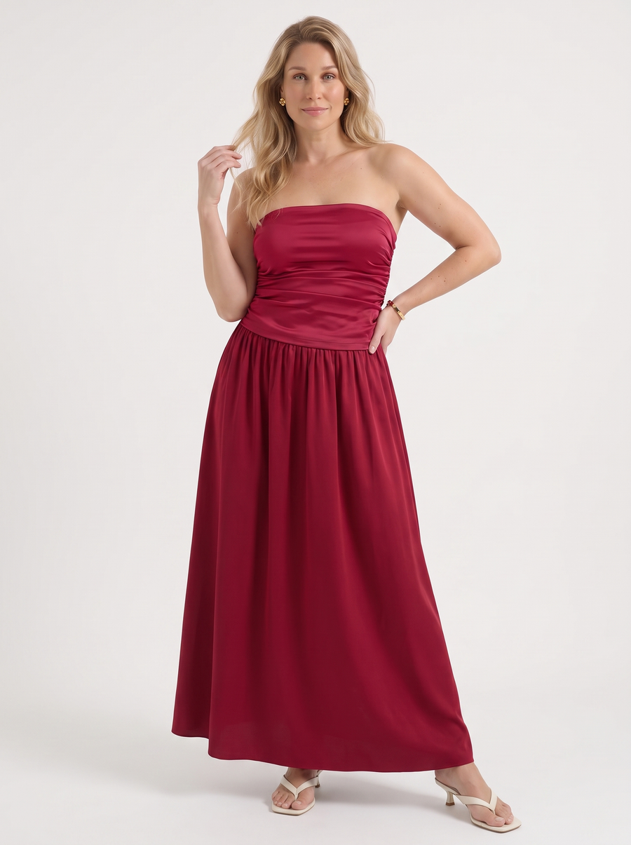 Glenna Strapless Ruched Bandeau Maxi Dress