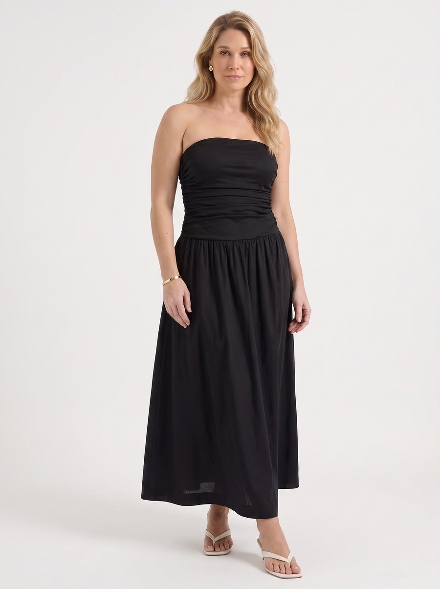 Glenna Strapless Ruched Bandeau Maxi Dress