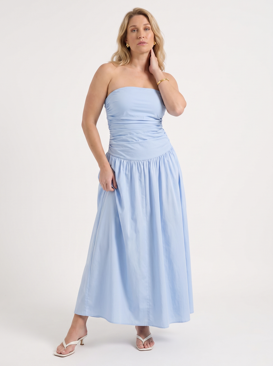 Glenna Strapless Ruched Bandeau Maxi Dress