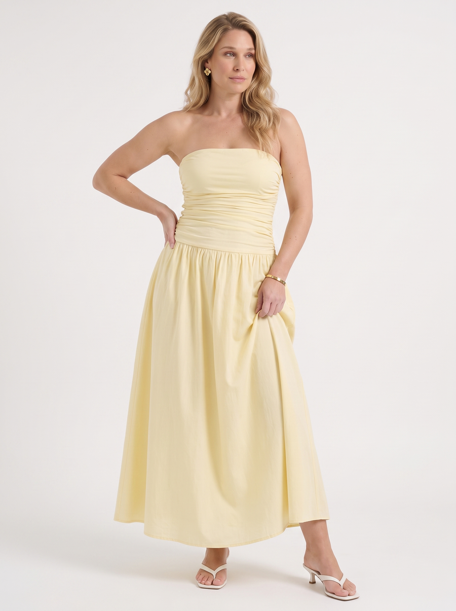Glenna Strapless Ruched Bandeau Maxi Dress