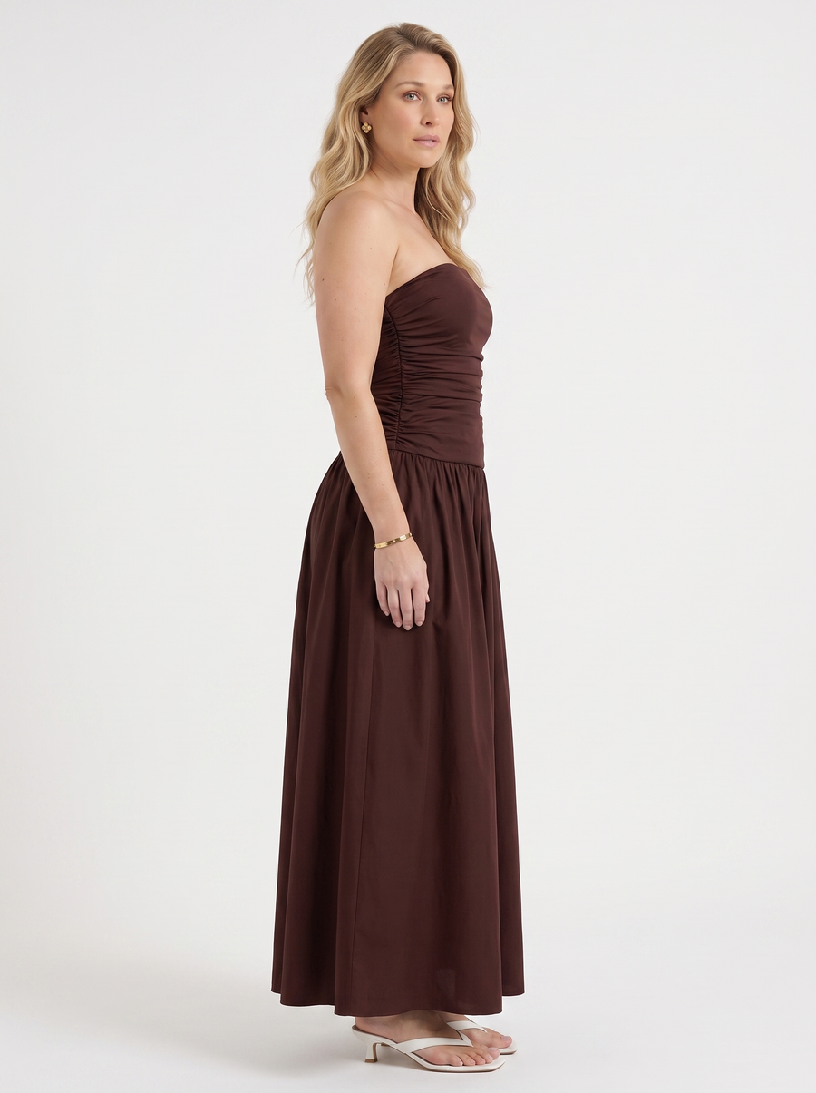 Glenna Strapless Ruched Bandeau Maxi Dress