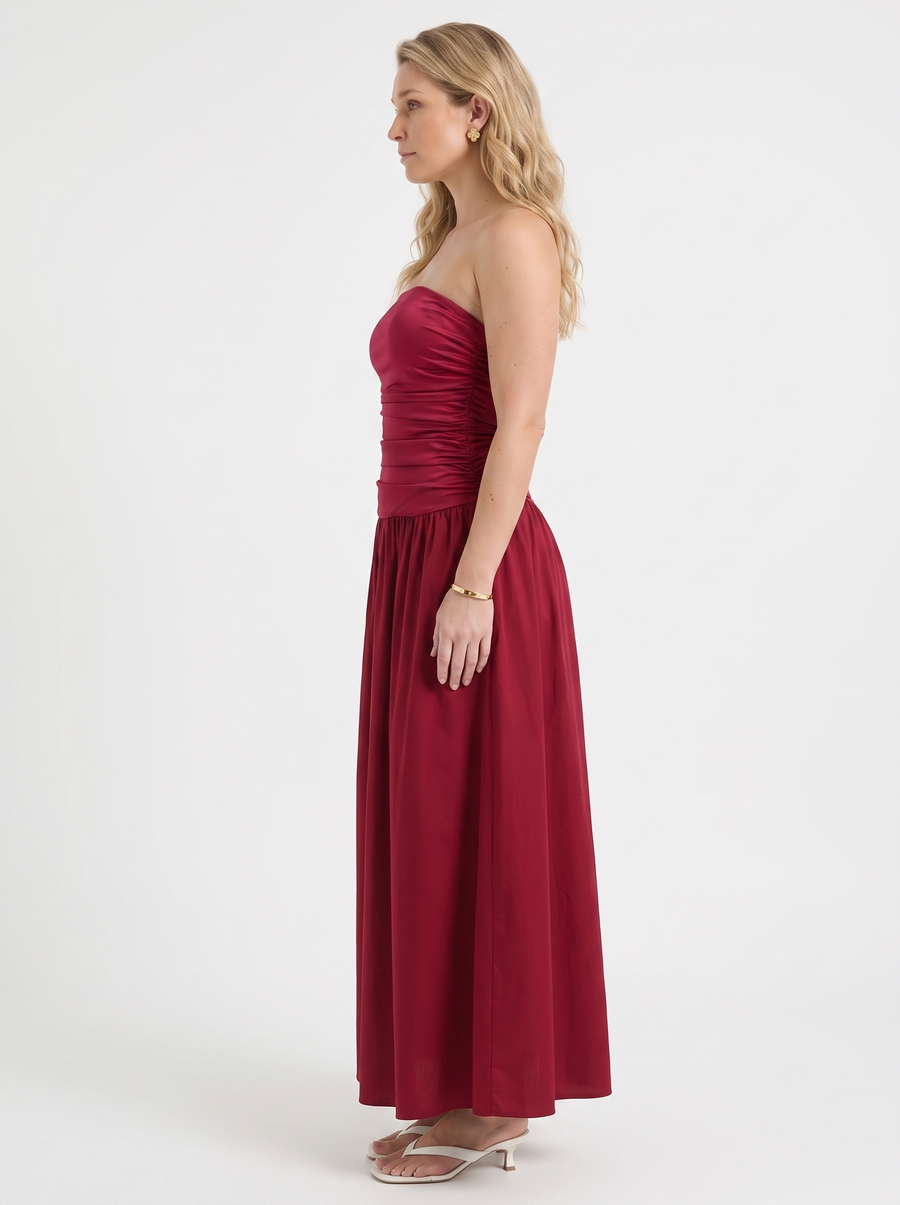 Glenna Strapless Ruched Bandeau Maxi Dress