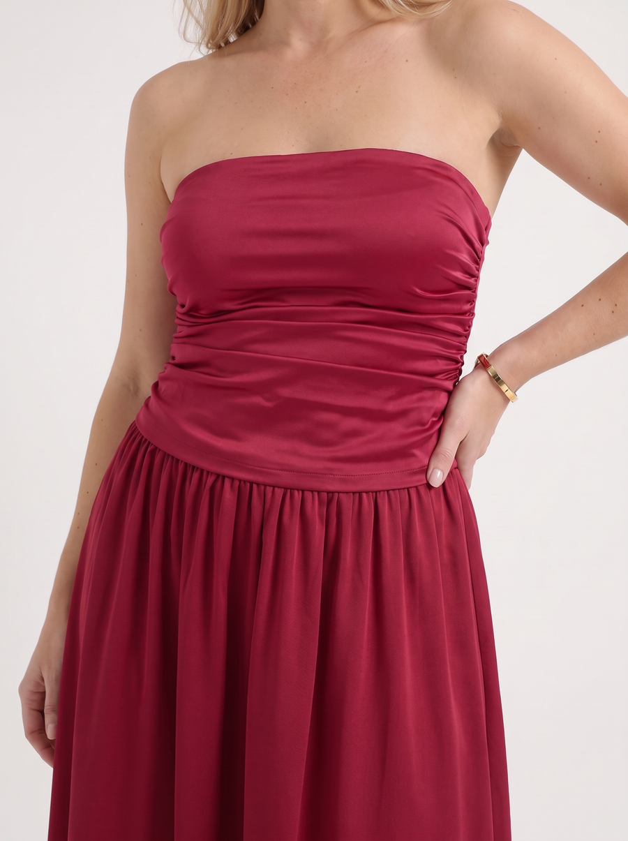 Glenna Strapless Ruched Bandeau Maxi Dress