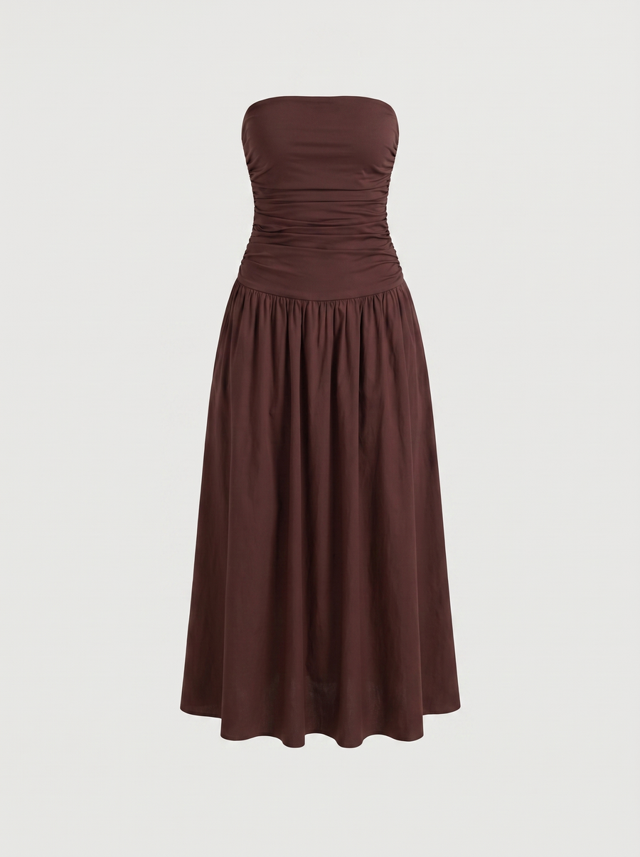 Glenna Strapless Ruched Bandeau Maxi Dress