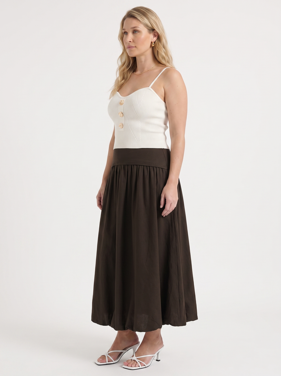 Mari Wide Waistband Flared Maxi Skirt