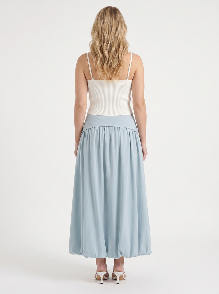 Mari Wide Waistband Flared Maxi Skirt