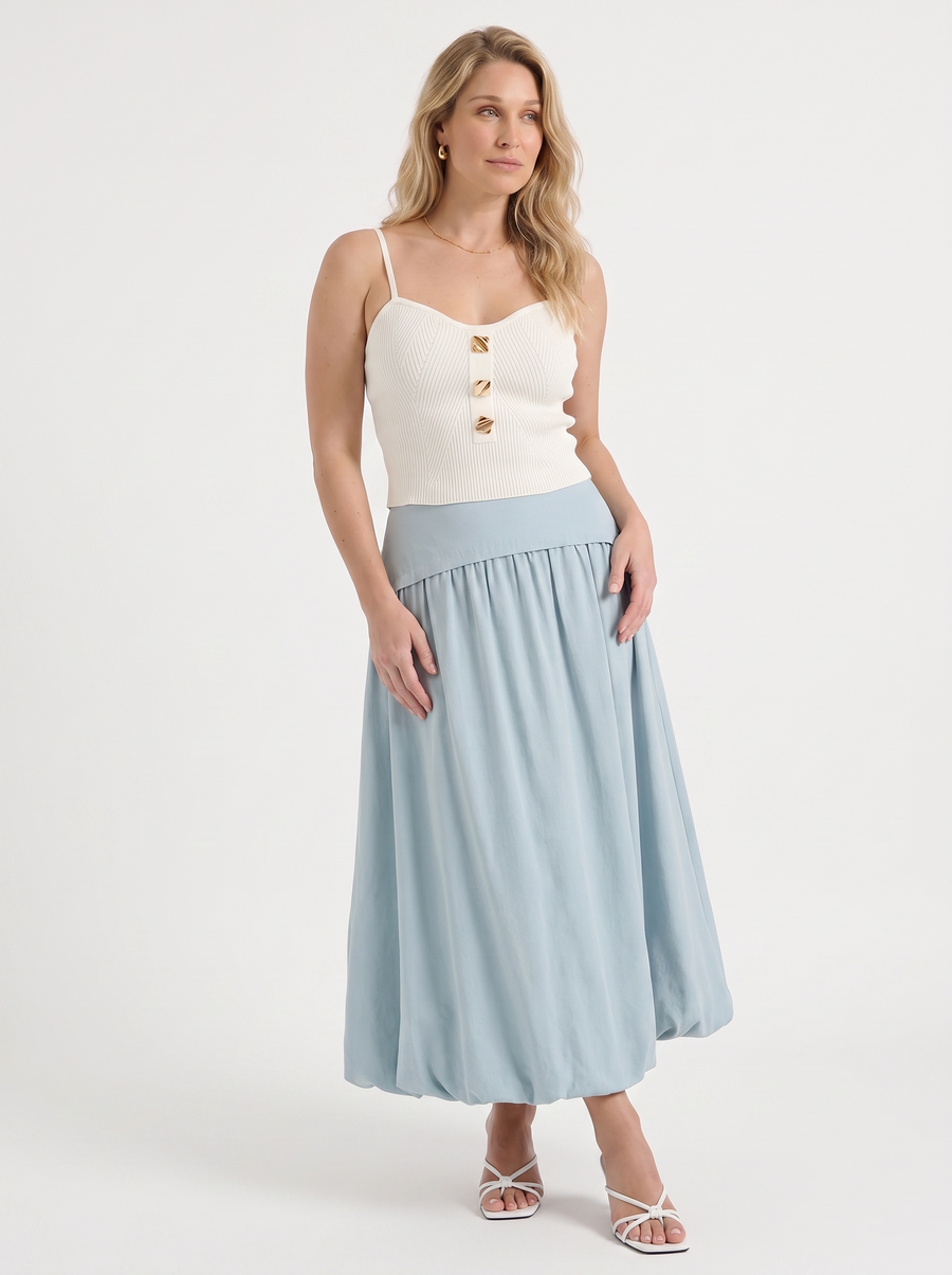 Mari Wide Waistband Flared Maxi Skirt