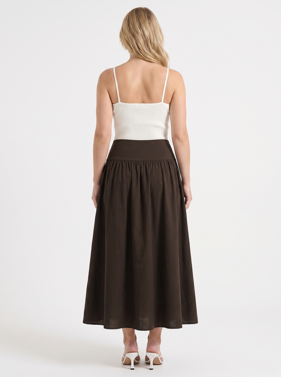 Mari Wide Waistband Flared Maxi Skirt