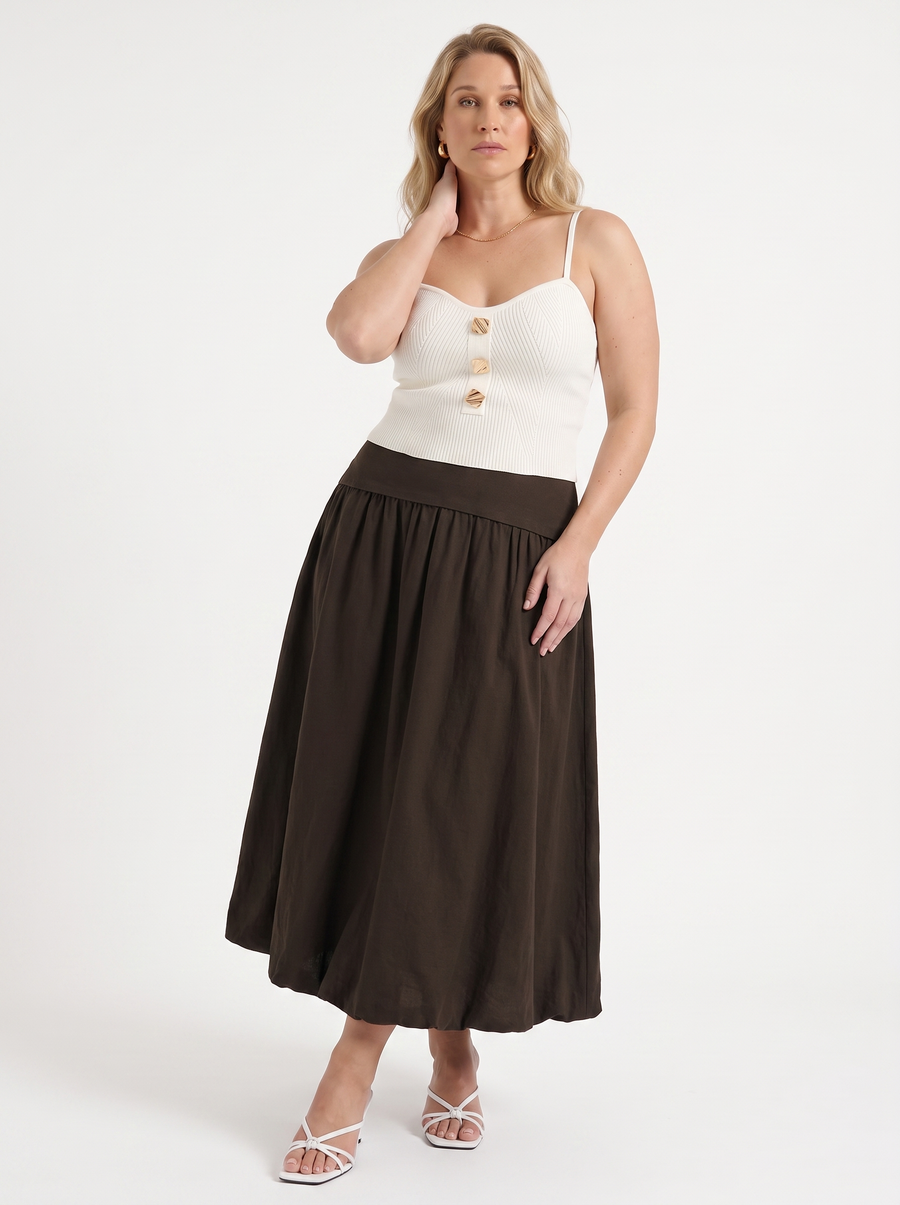 Mari Wide Waistband Flared Maxi Skirt