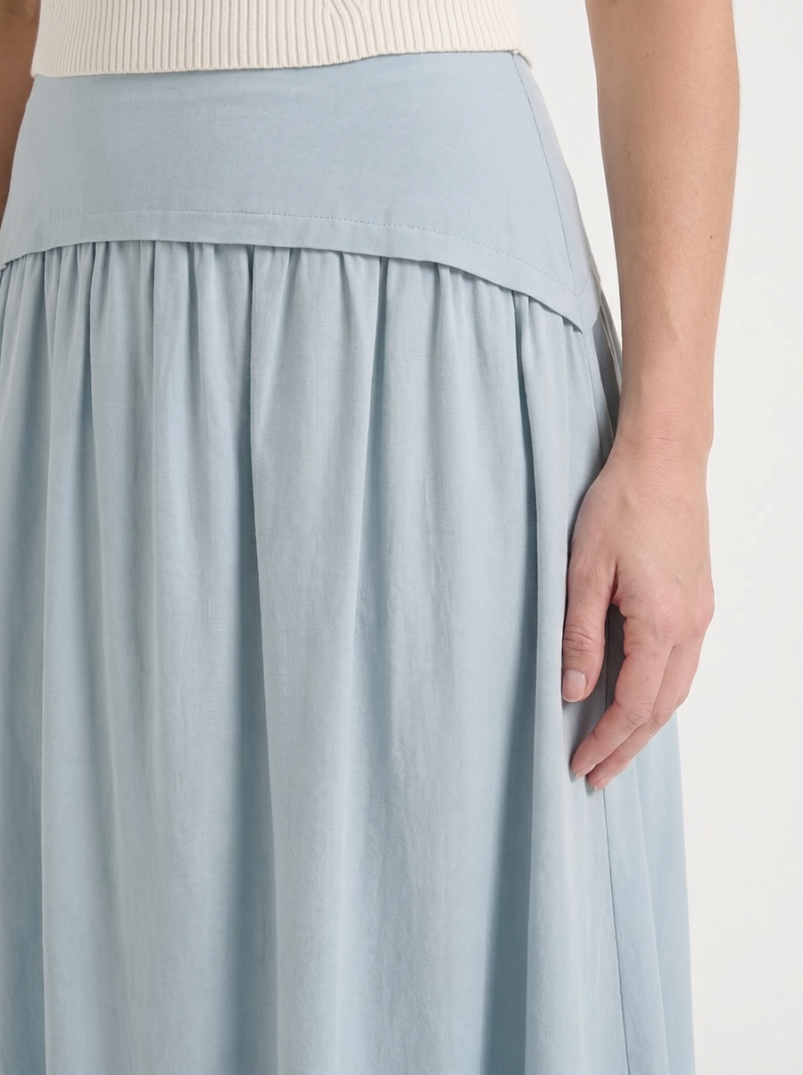 Mari Wide Waistband Flared Maxi Skirt