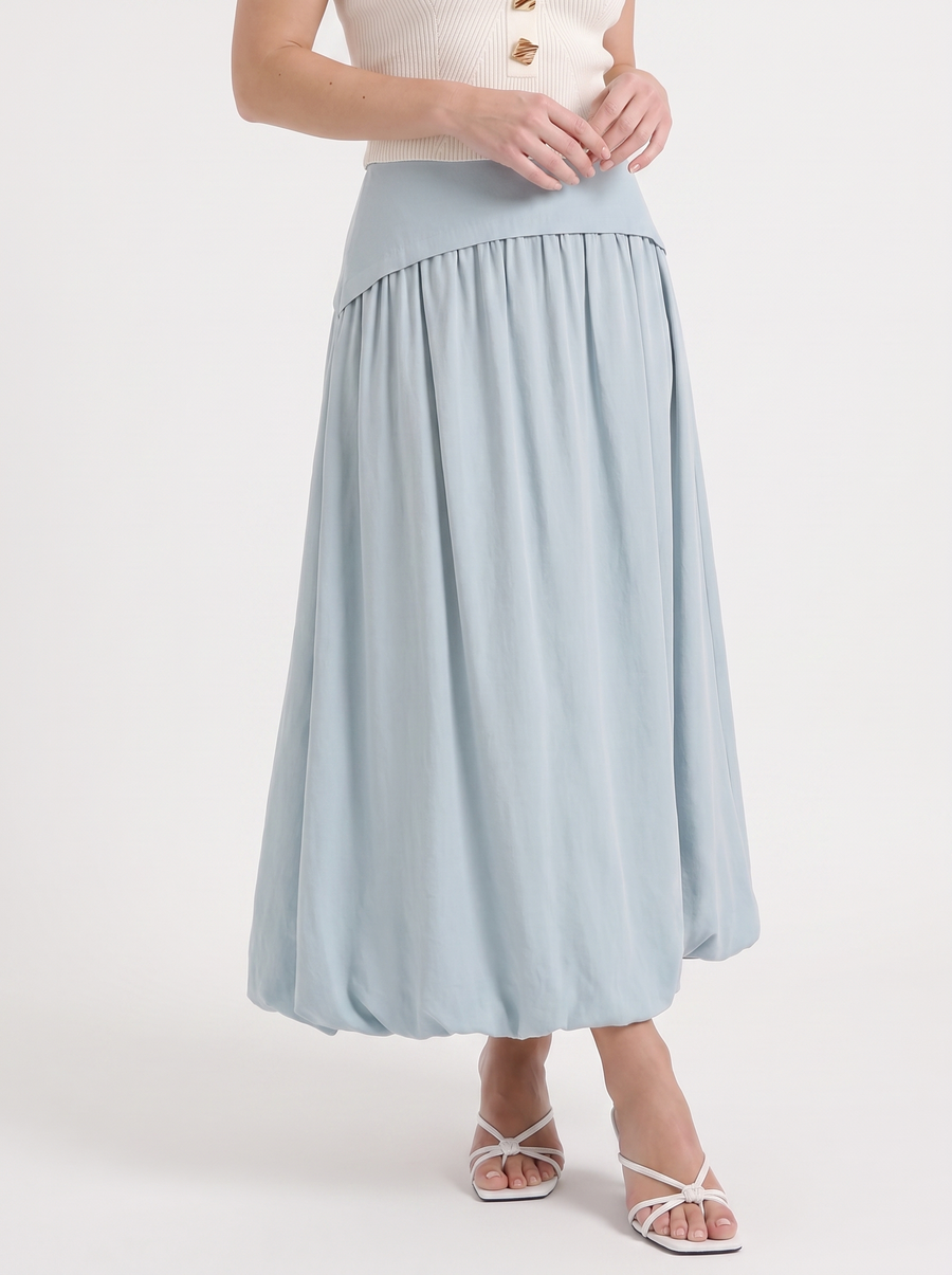 Mari Wide Waistband Flared Maxi Skirt