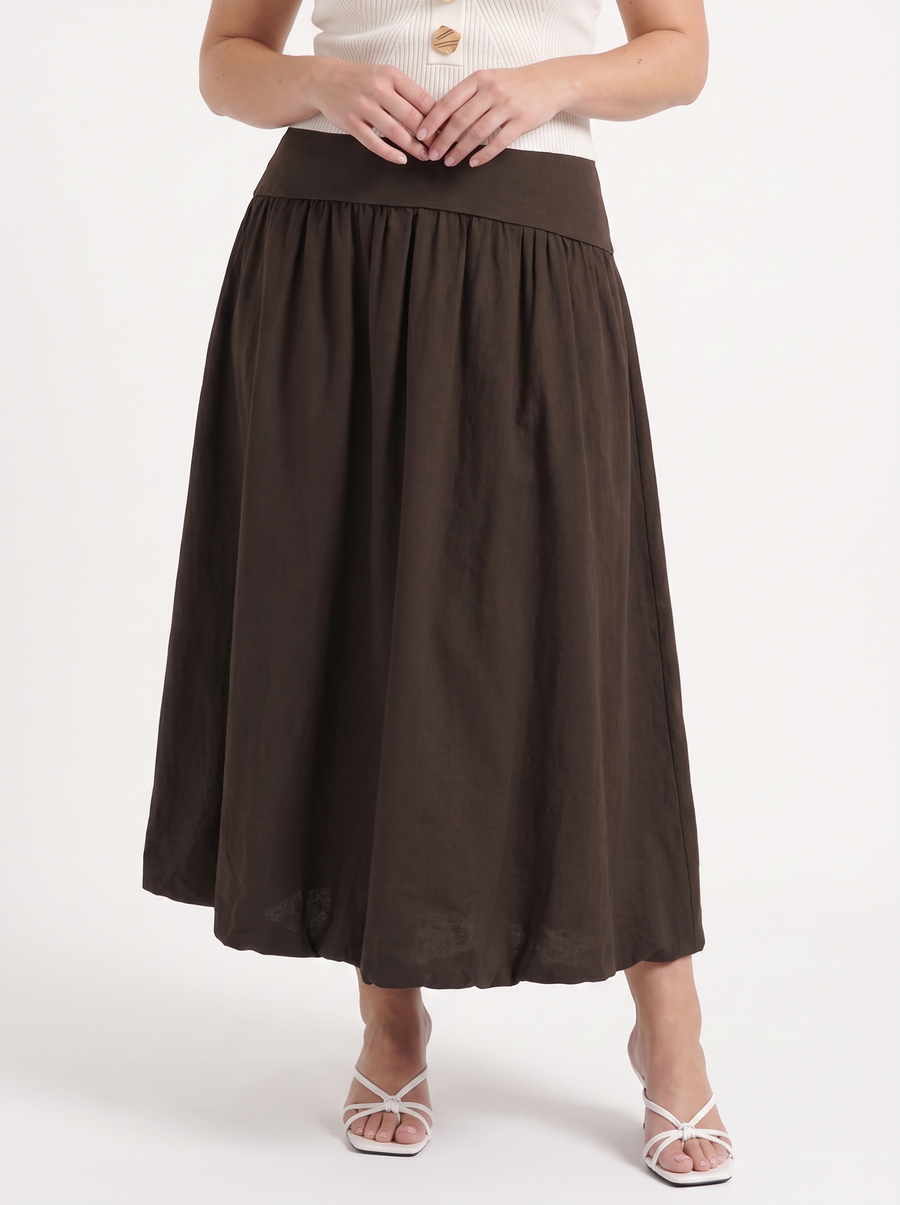 Mari Wide Waistband Flared Maxi Skirt
