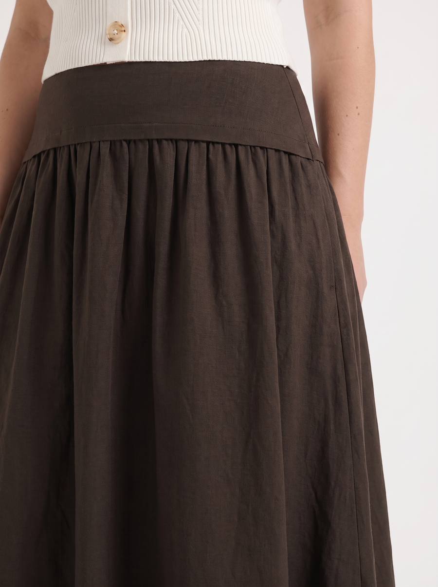 Mari Wide Waistband Flared Maxi Skirt