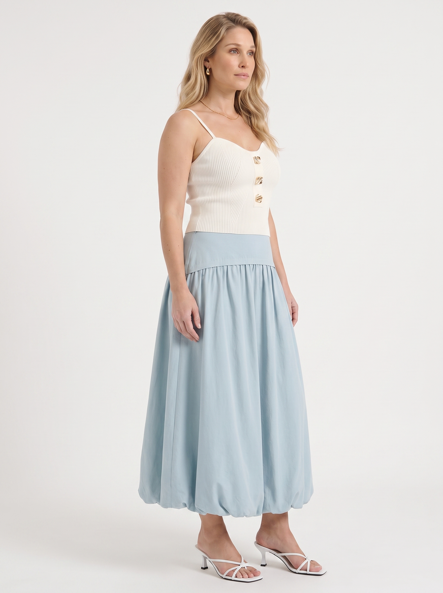 Mari Wide Waistband Flared Maxi Skirt