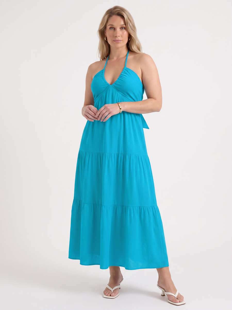 Sloane Halter Neck Tiered Ruffle Maxi Dress