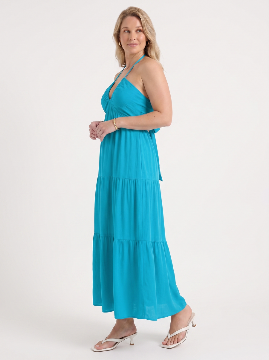 Sloane Halter Neck Tiered Ruffle Maxi Dress