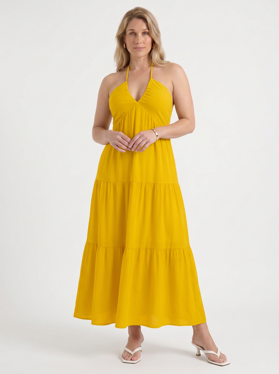 Sloane Halter Neck Tiered Ruffle Maxi Dress