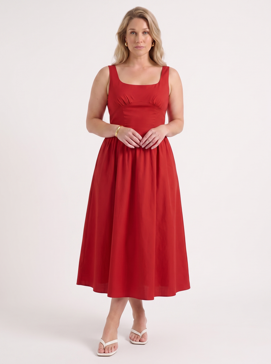 Delilah Floral Square Neck Cotton Midi Dress