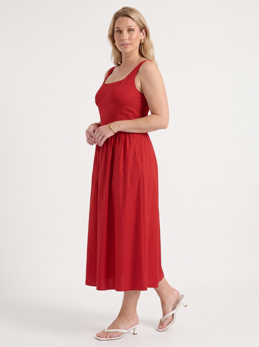 Delilah Floral Square Neck Cotton Midi Dress